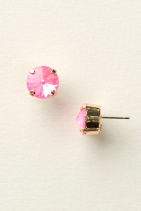 Round Crystal Stud Earring - Ultra Pink