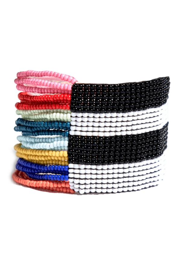 Olive Horizontal Stripe Beaded Bracelet - Bright