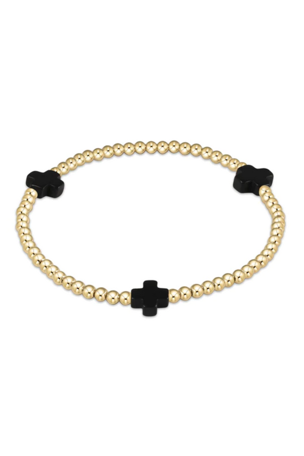 EN Gold Signature Cross Pattern Bracelet 3mm - Onyx