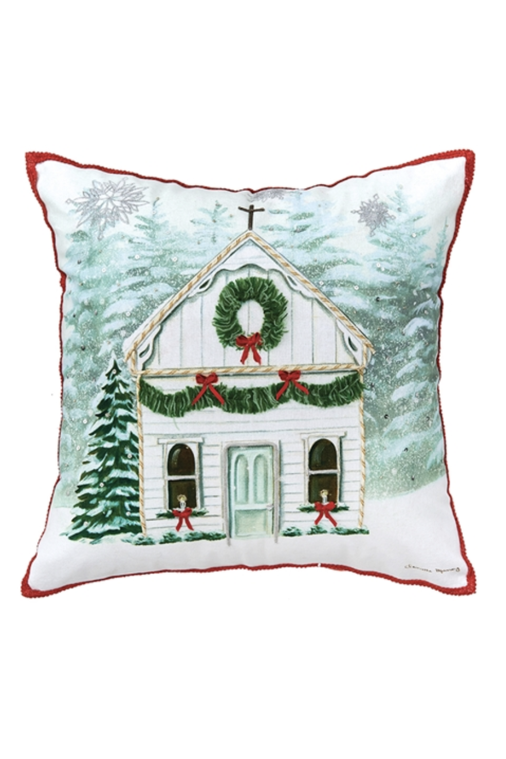Holiday Pillow - Church Snowfall