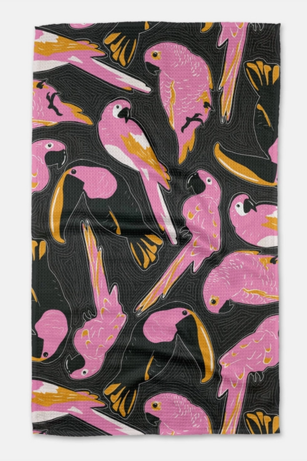 Geometry Kitchen Tea Towel - Bubblegum Birds