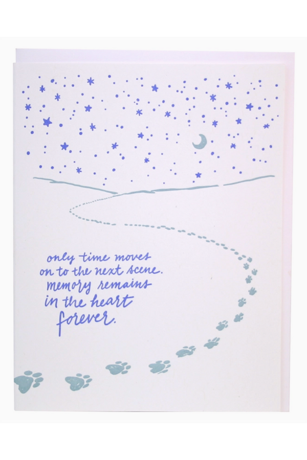 Smudgey Greeting Card - Pet Sympathy Paw Prints Under Stars