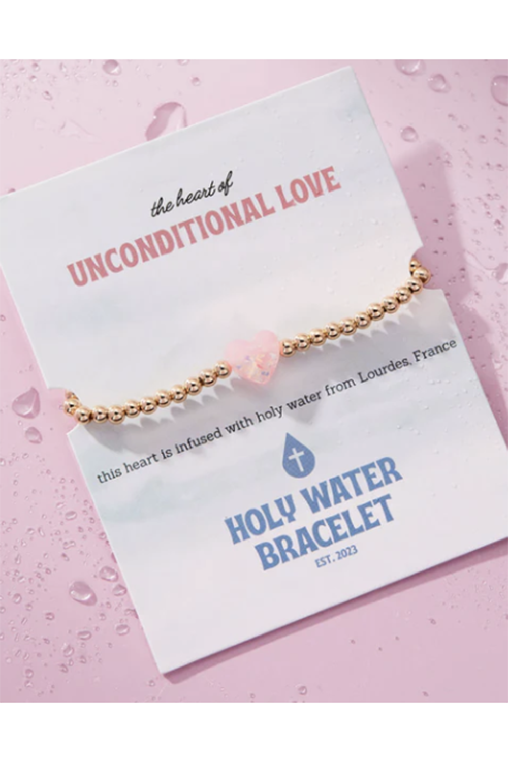 Holy Water Bracelet - Unconditional Love Pink Heart Gold