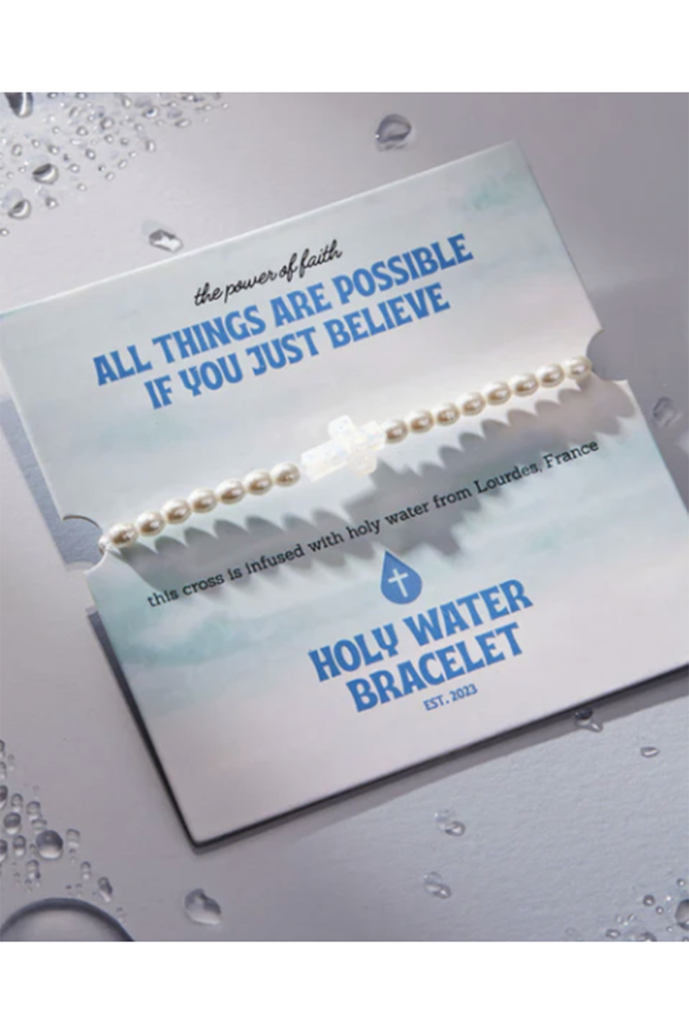 Holy Water Bracelet - Cross Crystal Pearl