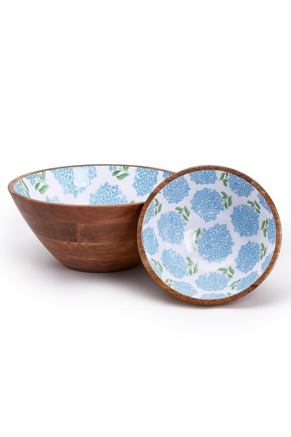 Wood Hydrangea Bowl - Blue