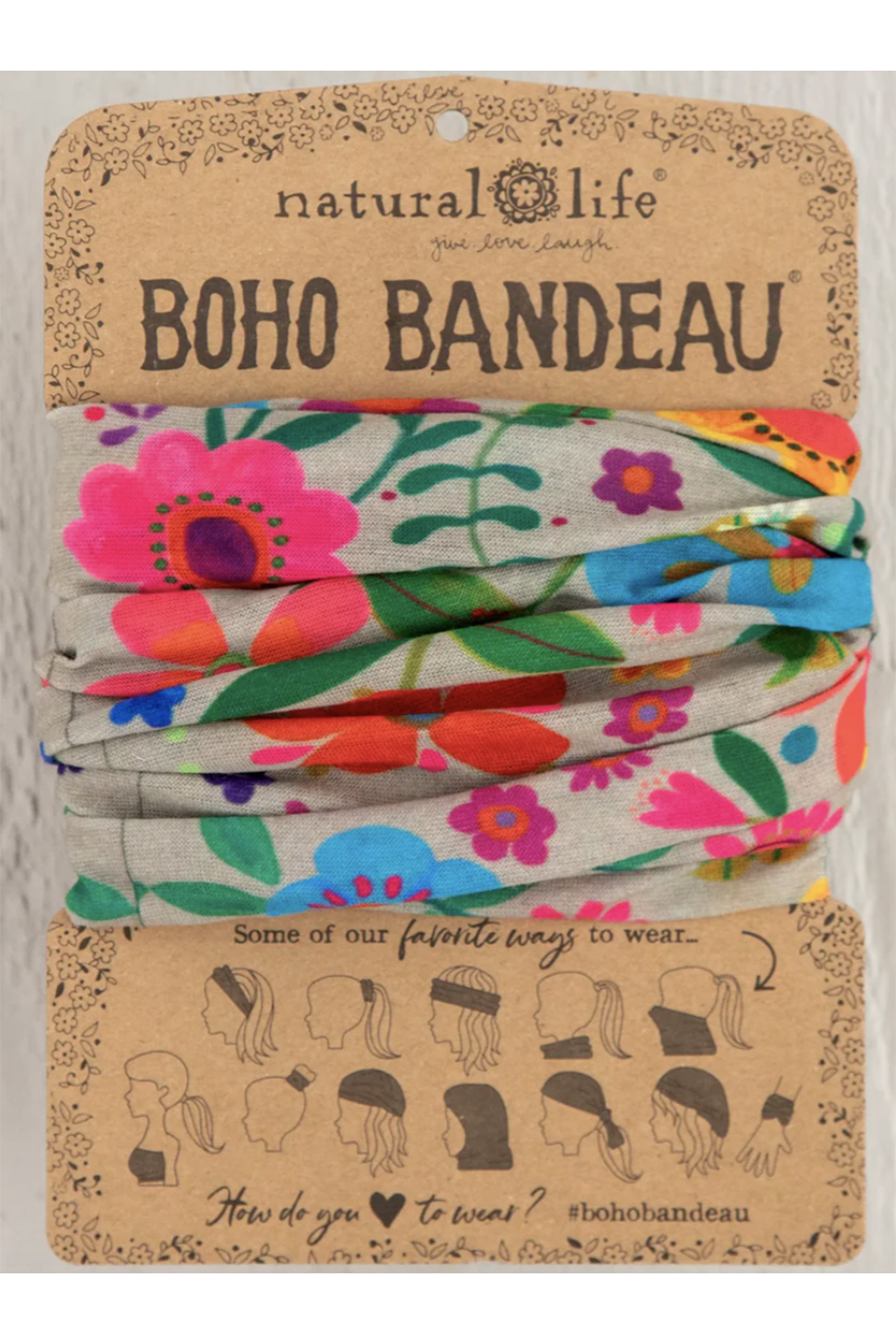 Boho Bandeau - Light Taupe Folk Floral