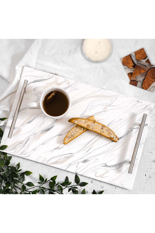 Resin Serving Tray with Handle - Marble