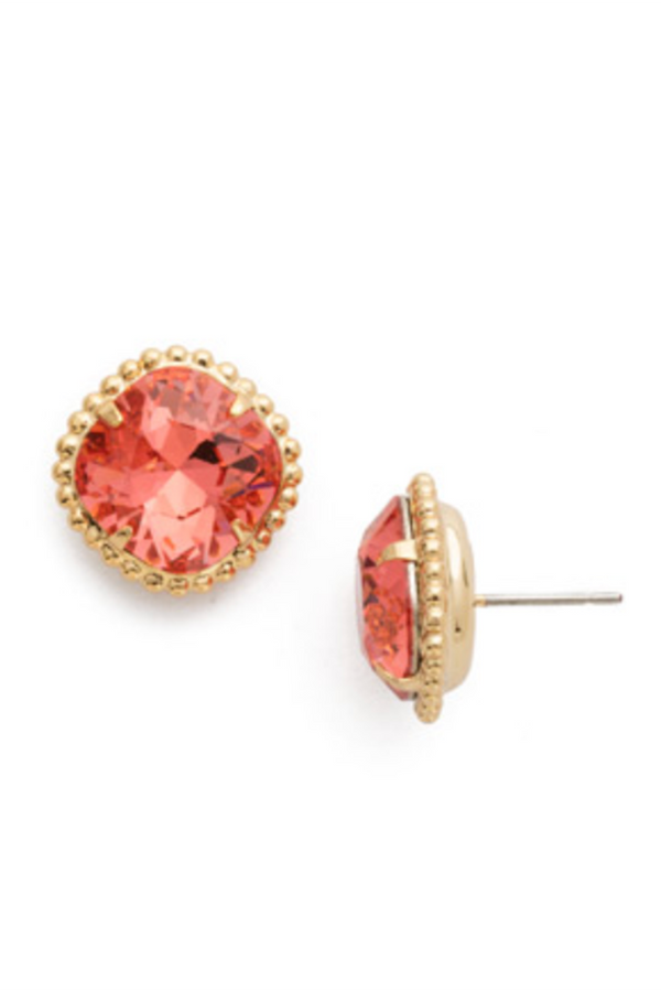 Cushion Cut Solitaire Stud Earring - Coral