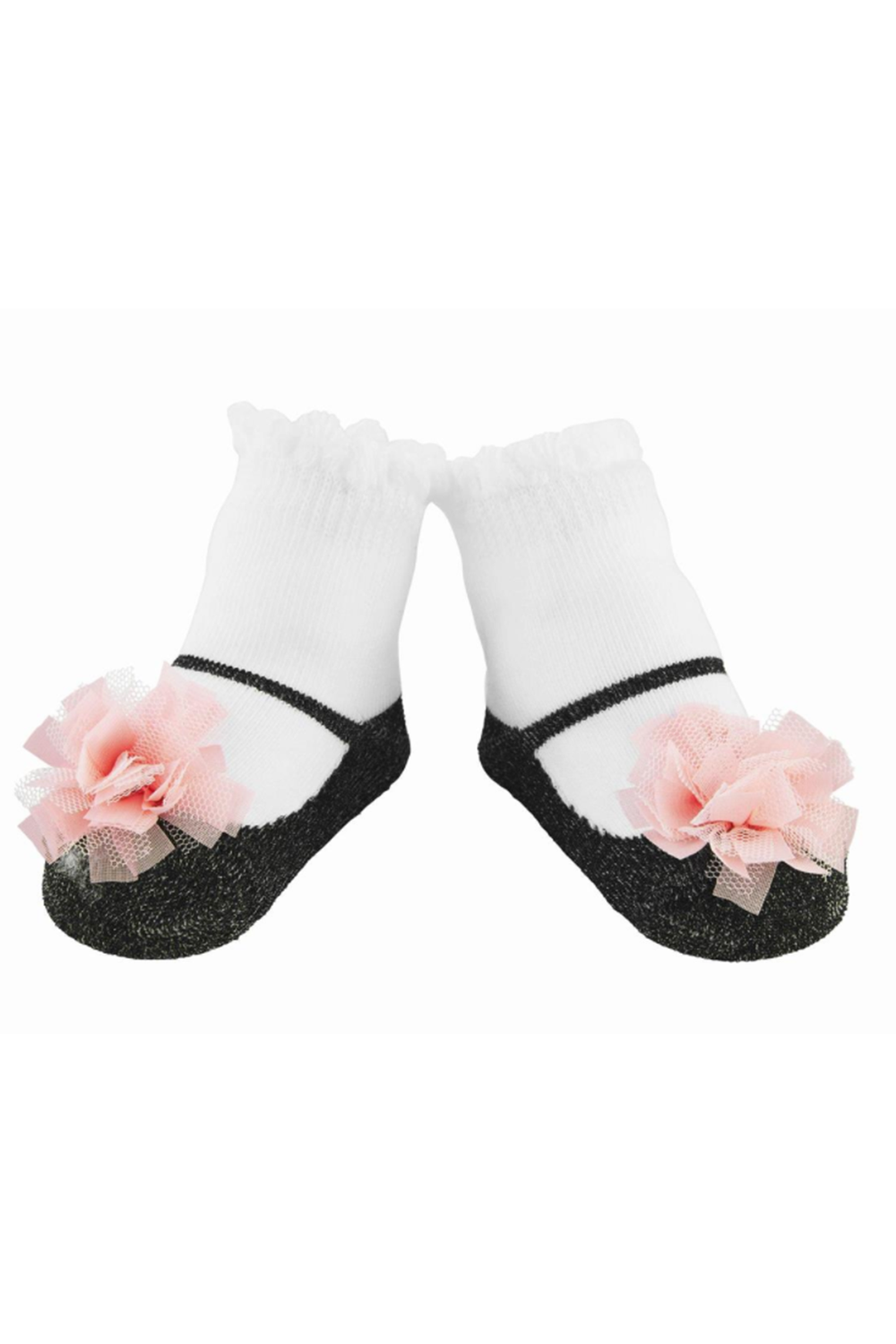 Baby Socks - Black & Pink Puff