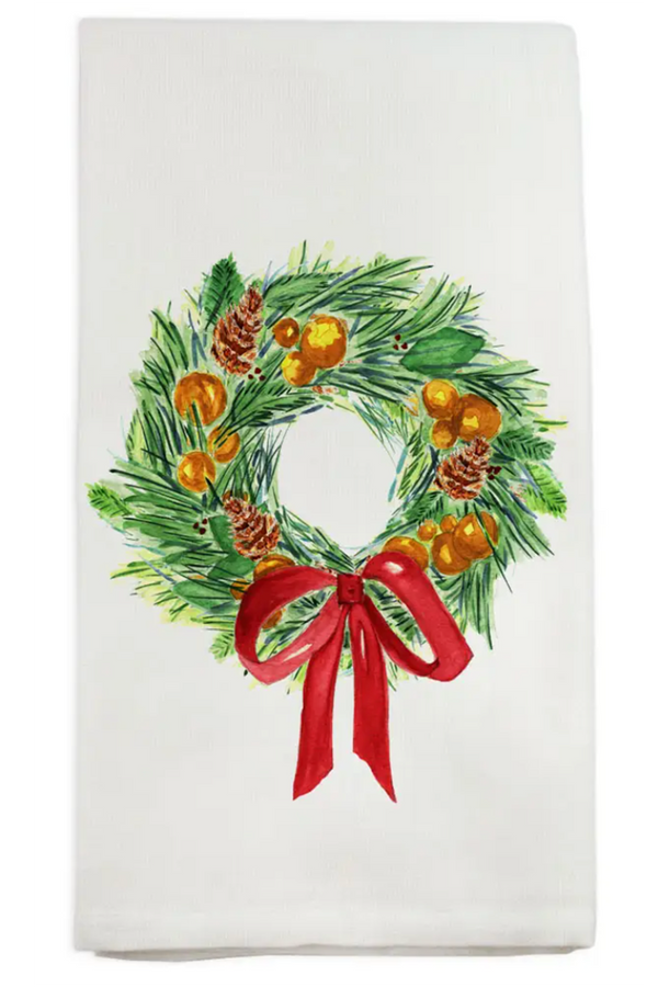 FG Watercolor Tea Towel - Christmas Wreath