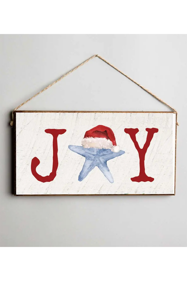 Wooden Twine Hanging Sign - Joy Santa Starfish