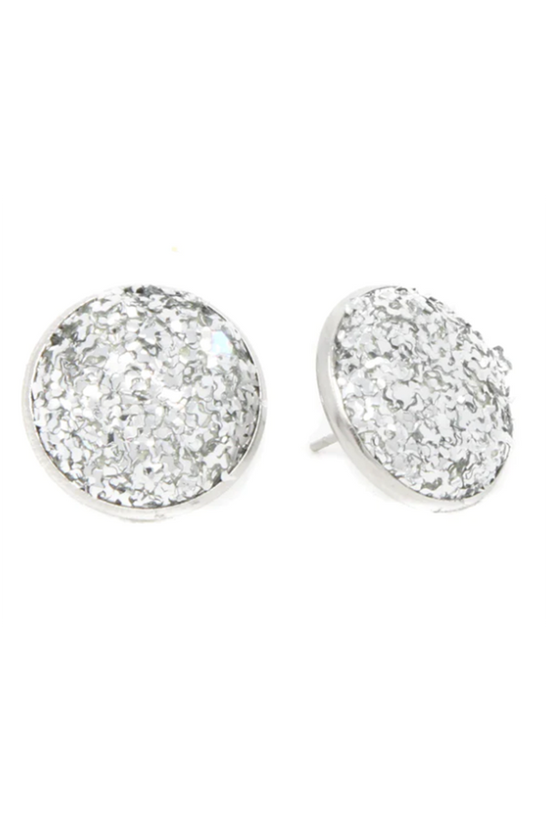 Keva "Full Circle" Button Earring - Sparkle in Silver