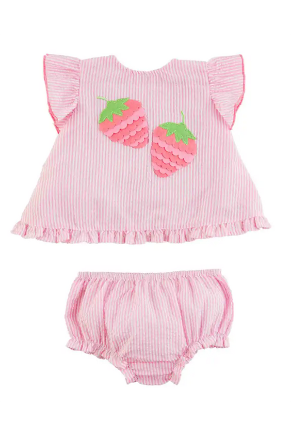 Strawberry Seersucker Pinafore Outfit