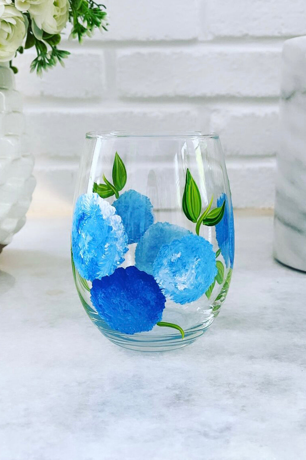 DJ Stemless Wine Glass - Hydrangea