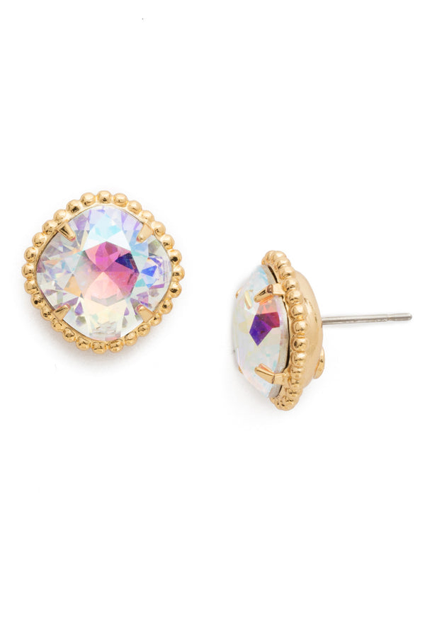 Cushion Cut Solitaire Stud Earring - Crystal Aurora Borealis