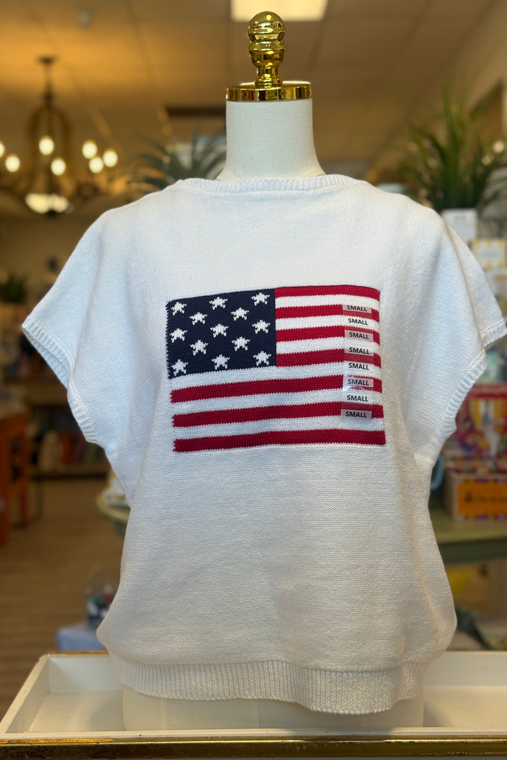 Camille Short Sleeve Flag Sweater - White