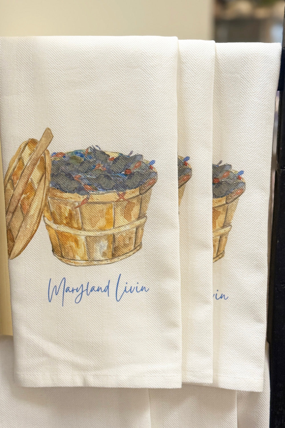 FG Watercolor Tea Towel - Bushel of Blue Crabs "Maryland Livin"