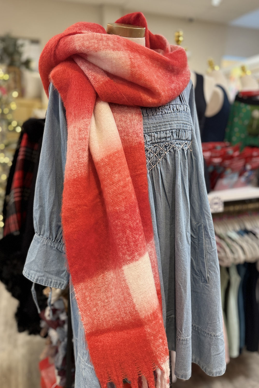 Miss Fluff Plaid Scarf - Scarlet