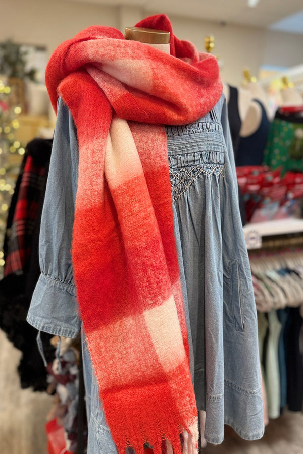 Miss Fluff Plaid Scarf - Scarlet