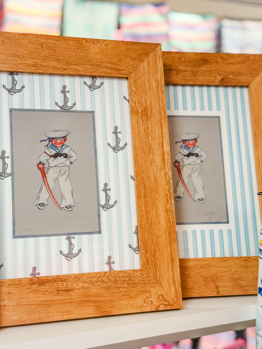 Framed Little Sailor Print - Natural Wood Frame
