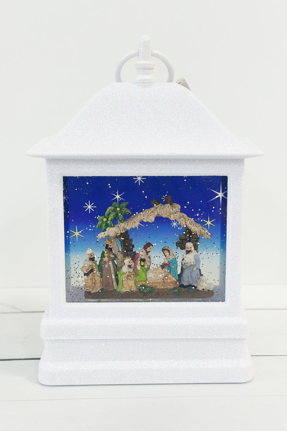 Lighted Swirl Nativity Lantern White