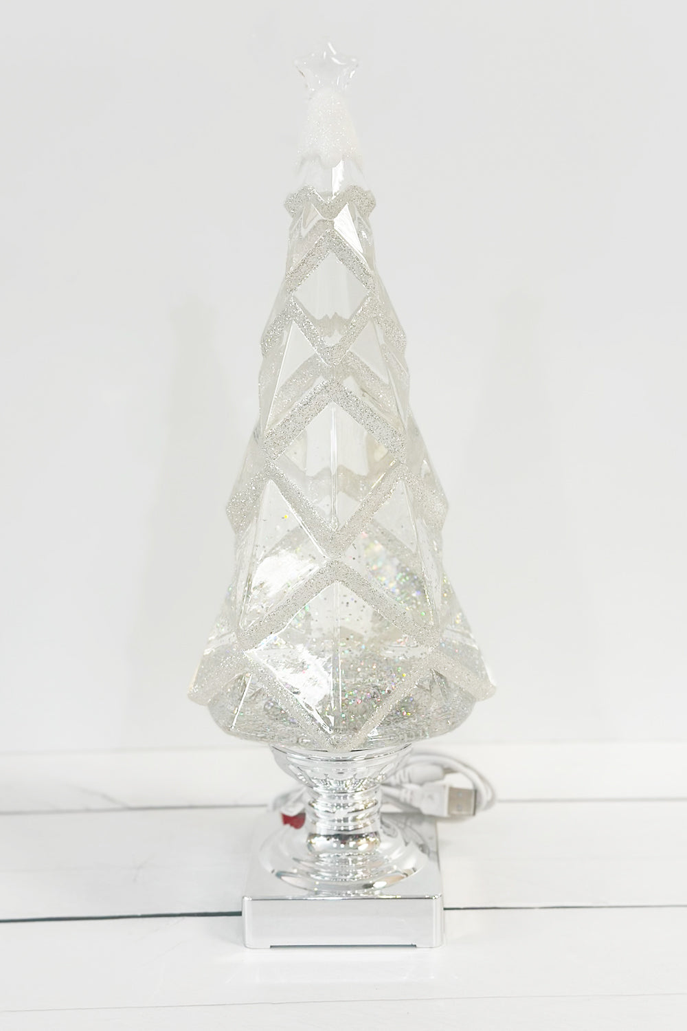 Lighted Swirl Geometric Sparkle Tree with Silver Base