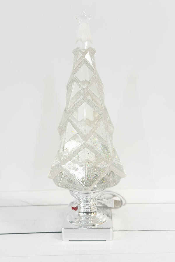 Lighted Swirl Geometric Sparkle Tree with Silver Base
