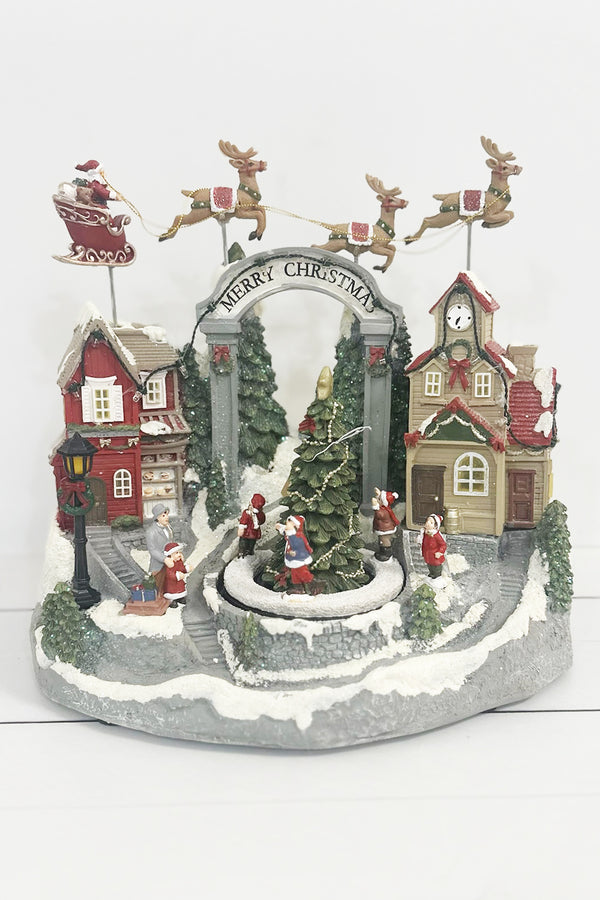 Animated Christmas Scene with Flying Reindeer