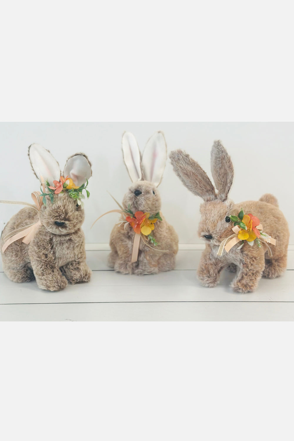 Furry Floral Bunny Figure