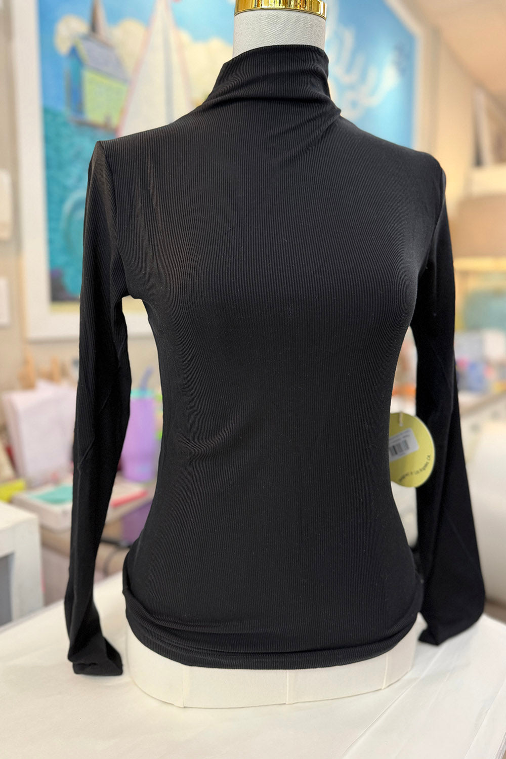 Long Sleeve Mock Neck Top - Black