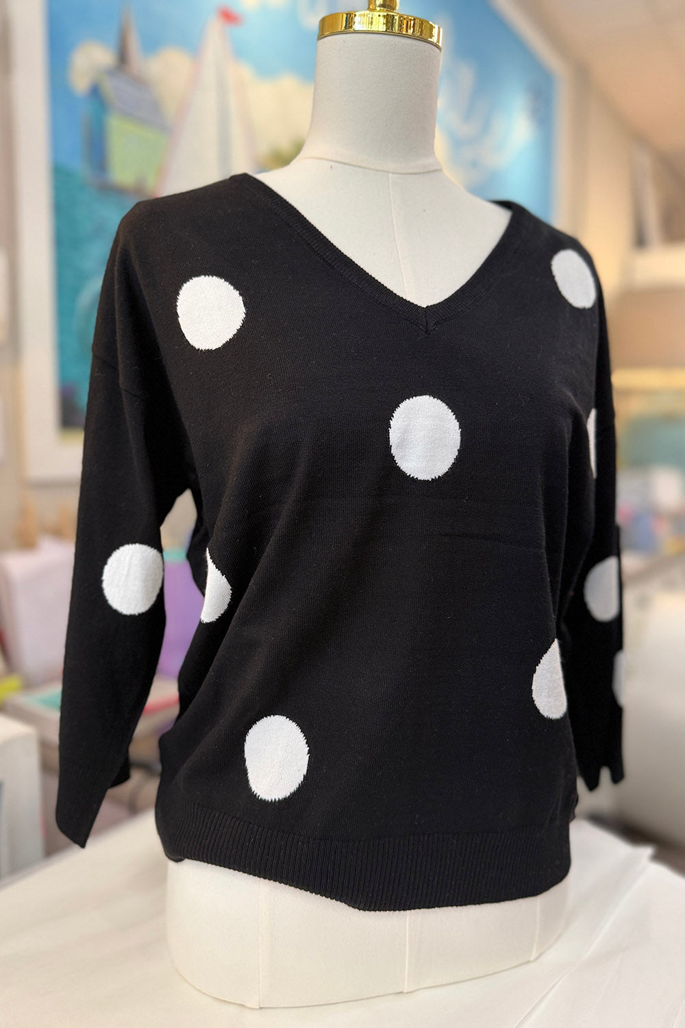 Camille Dot Top Sweater - Black & White