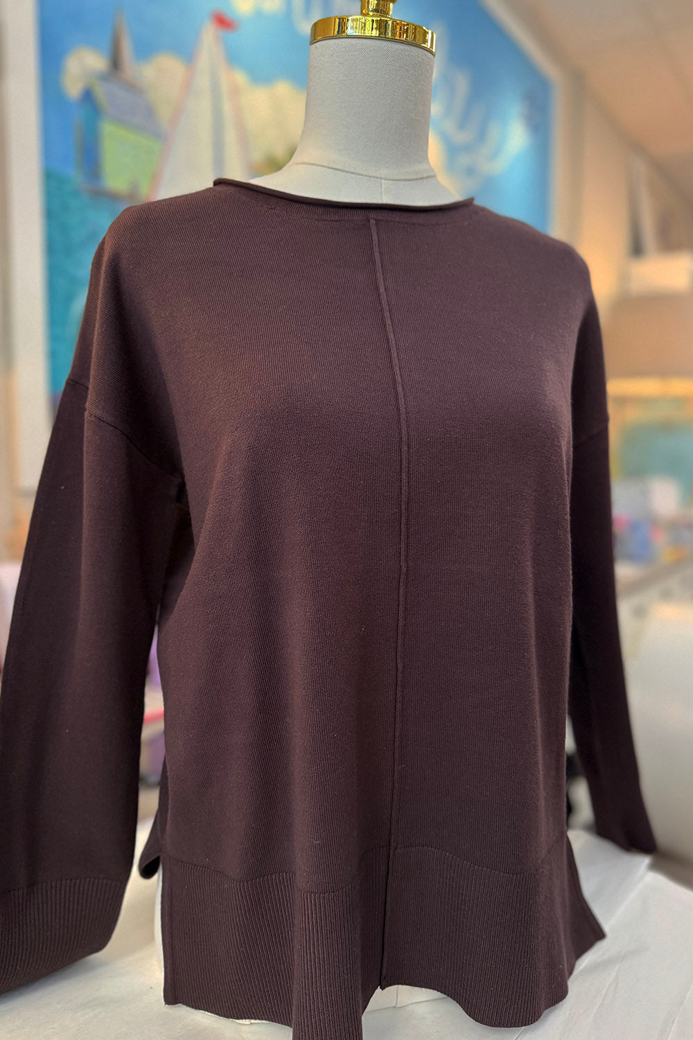 Camille Thin Crew Neck Sweater - Fudge Brown