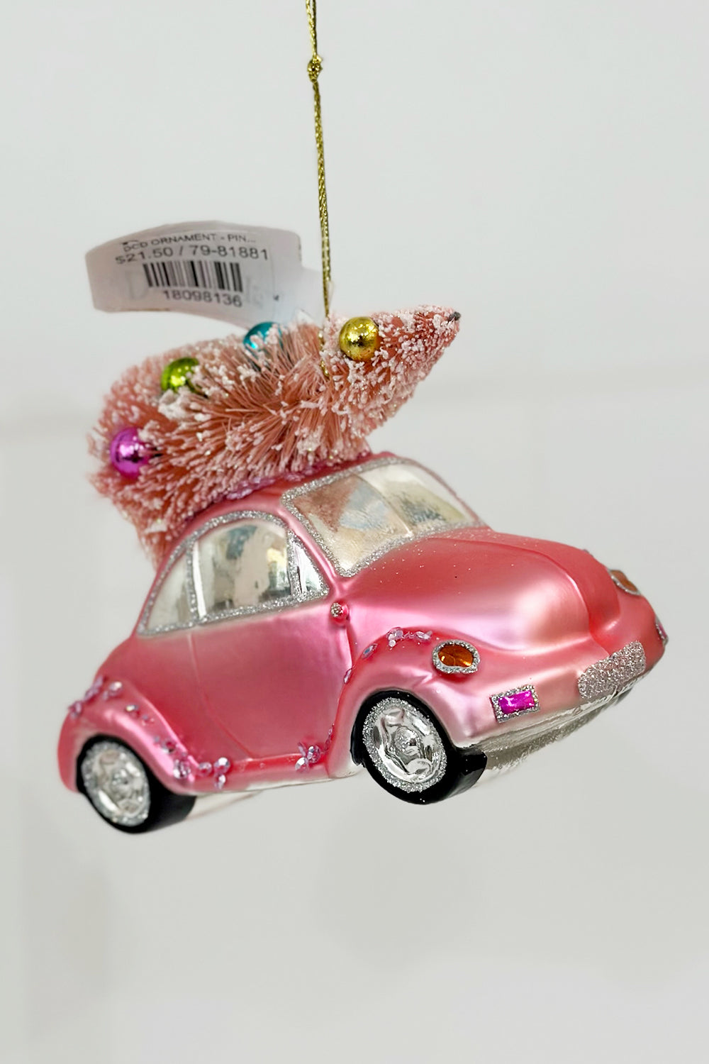 Glass Ornament - Pink Car with Pink Tree