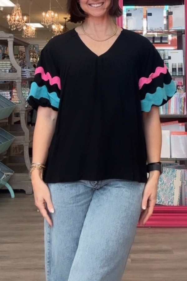 CC RickRack Sleeve Top - Black
