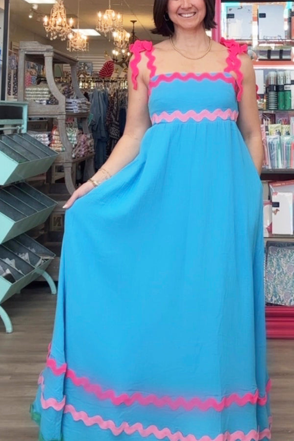CC RickRack Blue & Pink Maxi Dress