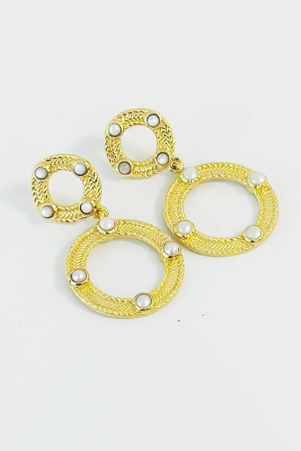 Double Circle Earring - Pearl Gemstone