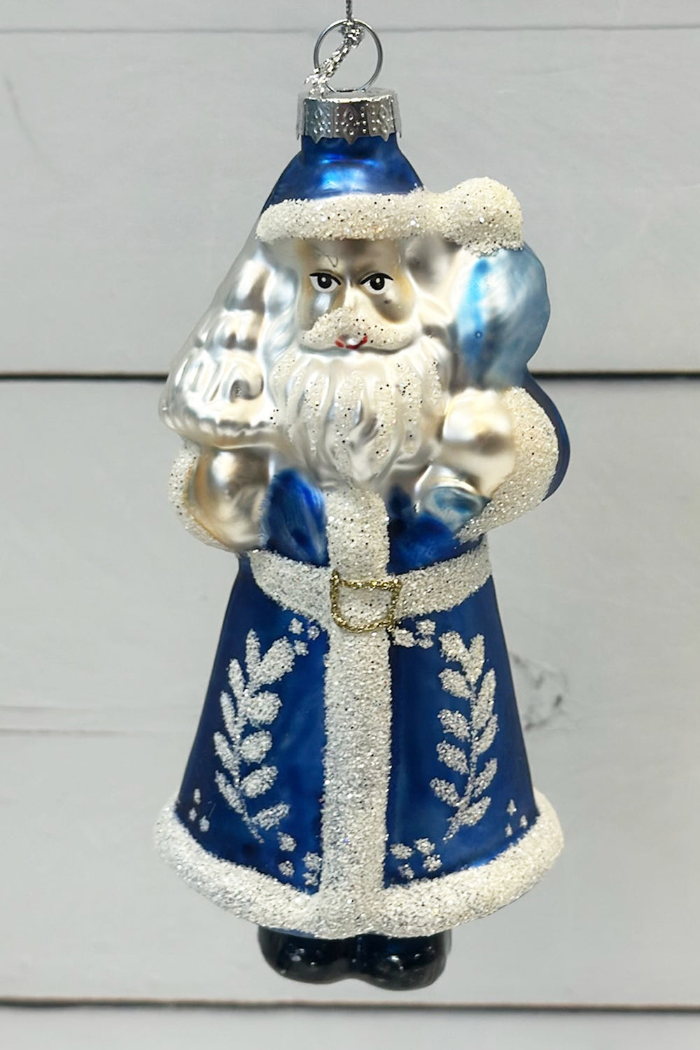 Glass Ornament - Blue Santa