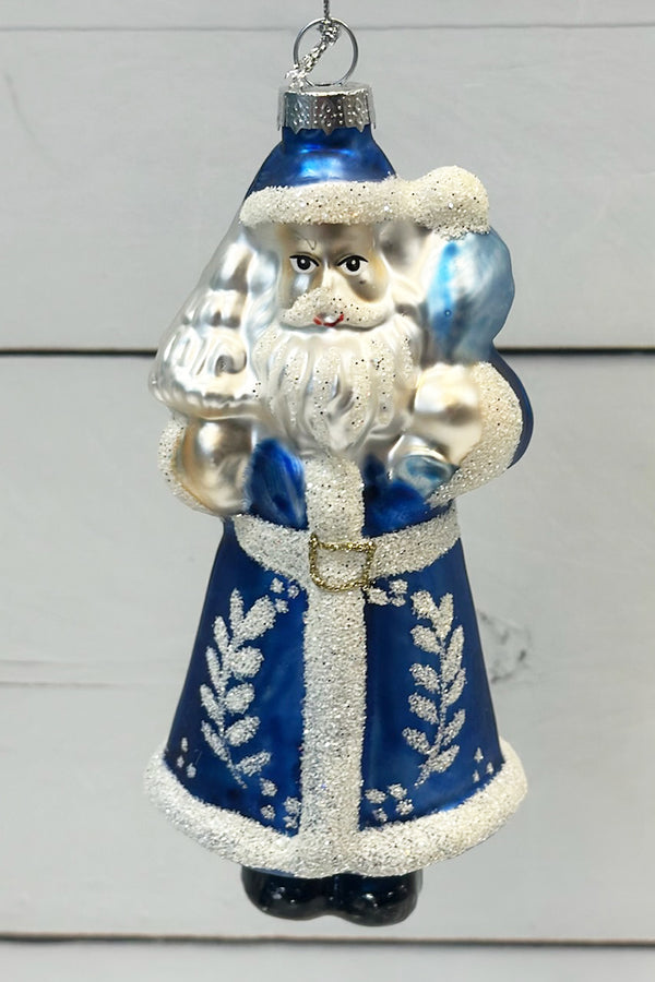 Glass Ornament - Blue Santa