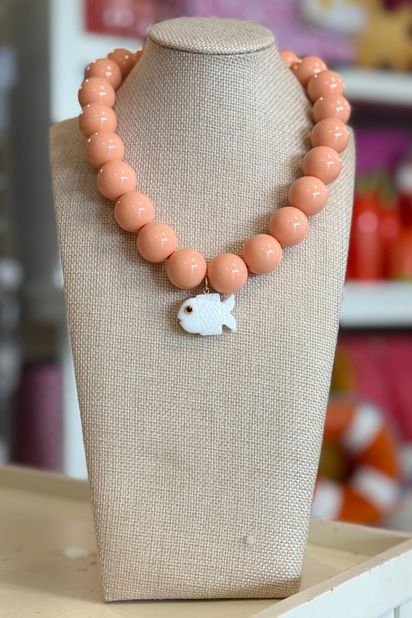 Thick Bubblegum Necklace - Peach + White Fish