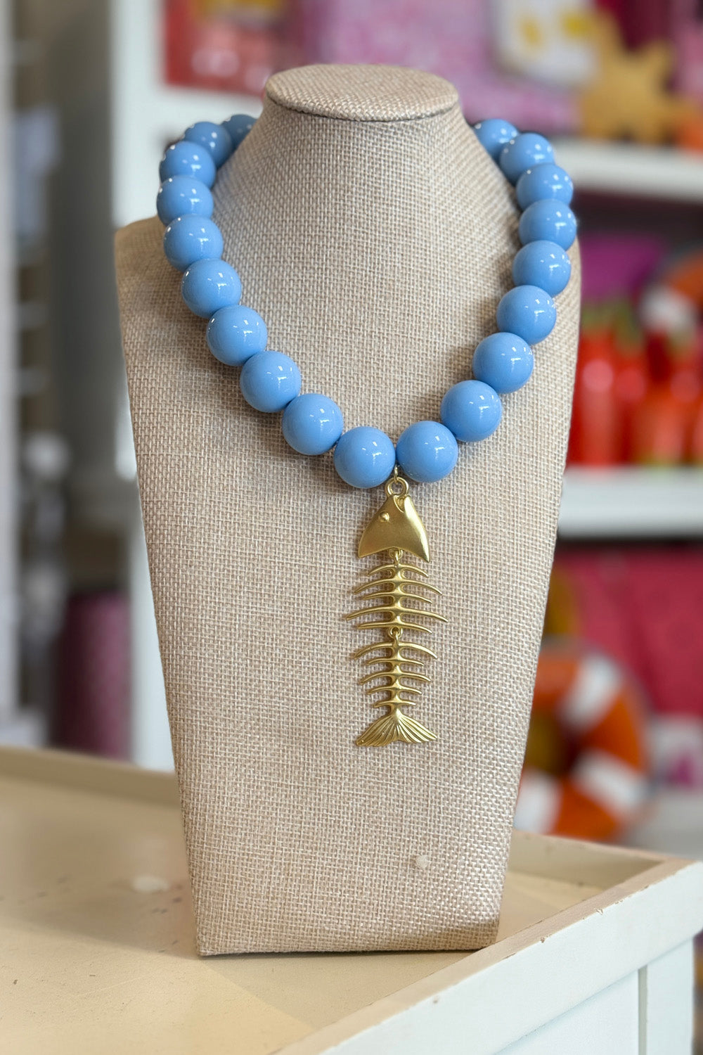 Thick Bubblegum Necklace - Periwinkle + Big Gold Fish