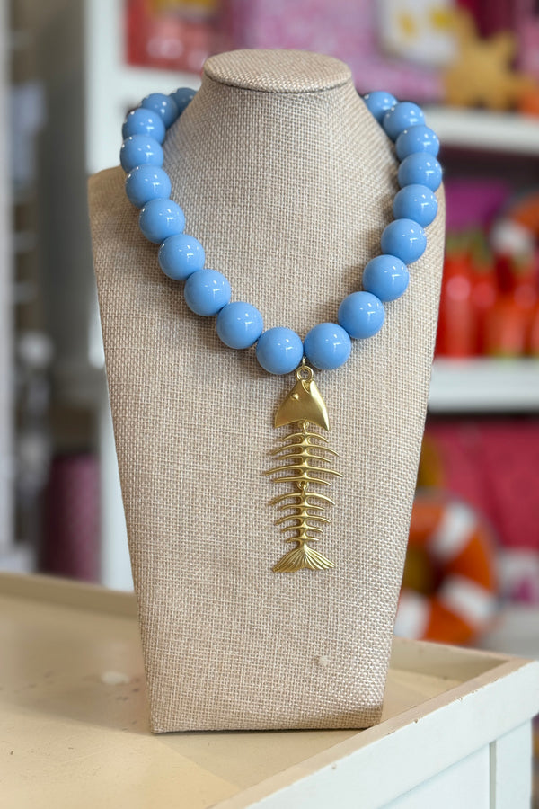 Thick Bubblegum Necklace - Periwinkle + Big Gold Fish