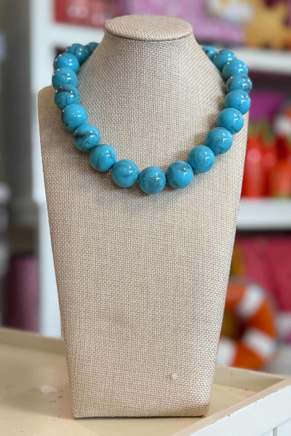 Thick Bubblegum Necklace - Blue Marble