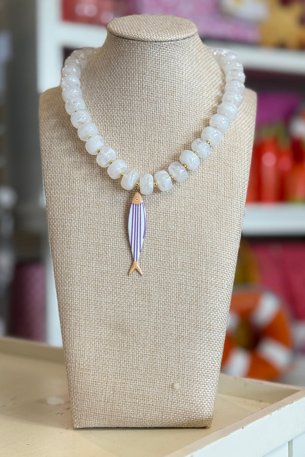 Sweet Palm Springs Necklace - White + Stripe Fish