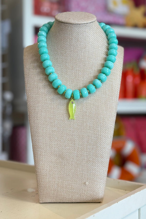 Sweet Palm Springs Necklace - Neon Aqua + Lime Fish