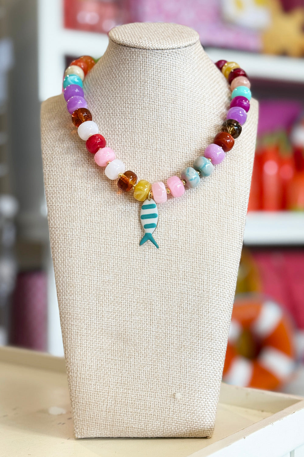 Sweet Palm Springs Necklace - Rainbow + Stripe Fish