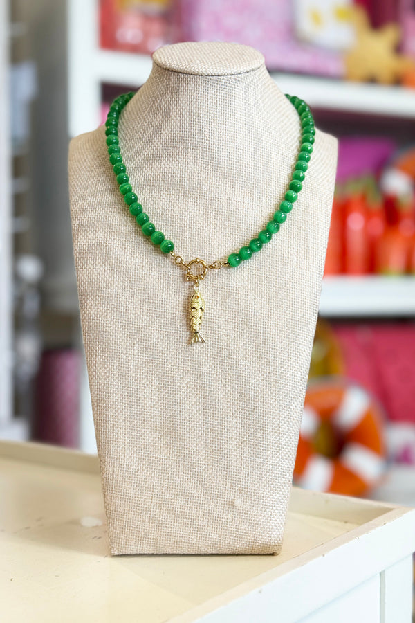 Rebecca Necklace - Green + Gold Fish