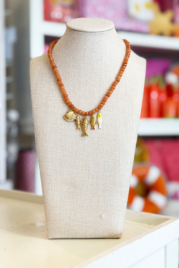 Bridget Necklace - Rust + Many Gold Fish