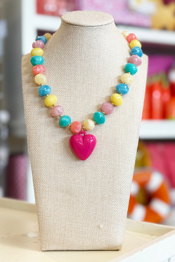 Charlotte Necklace - Rainbow + Pink Heart