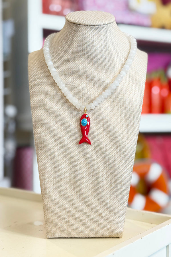 Kerry Necklace - Clear + Red Fish