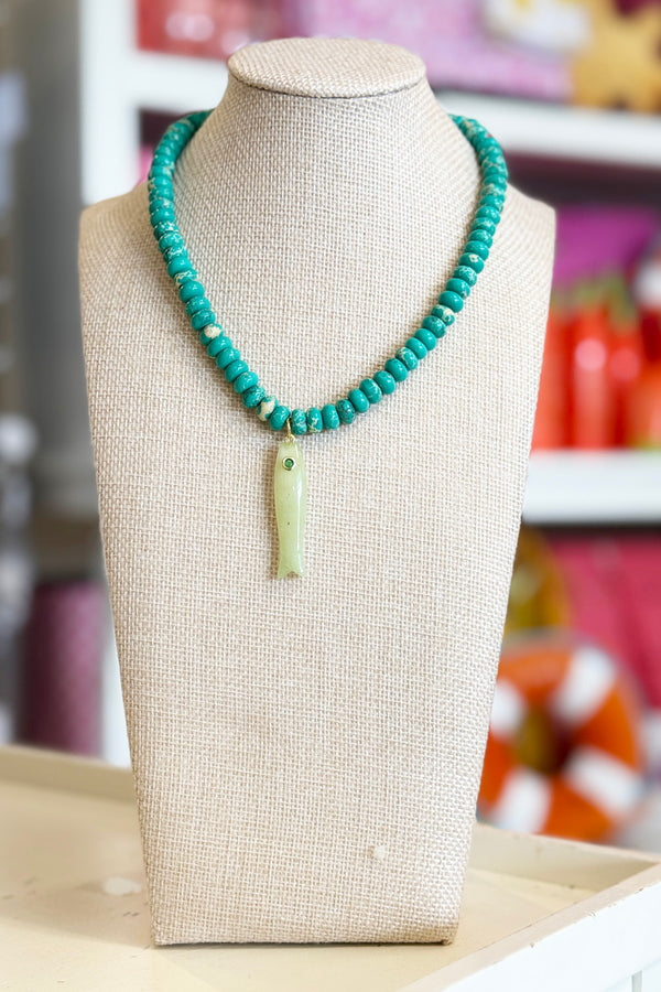Kerry Necklace - Teal + Lime Fish